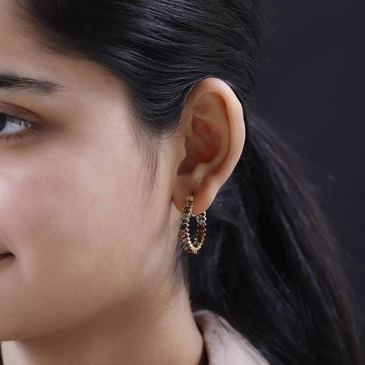 Karis Multi-Tourmaline Inside Out Hoop Earrings In 18K YG Plated 4.15 Ctw 5 Karis Multi-Tourmaline Inside Out Hoop Earrings In 18K YG Plated 4.15 Ctw - Image 3