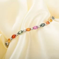 14K White Gold Multi Sapphire And H-I SI2 Diamond Bracelet (7.25 In) 6.55 Grams 11.80 Ctw -Jewelry store 7586125 1