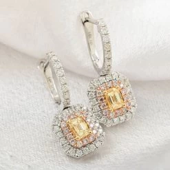 Modani 14K White Gold Natural Yellow, Pink And White Diamond SI Dangling Earrings 1.00 Ctw -Jewelry store 7586145 1