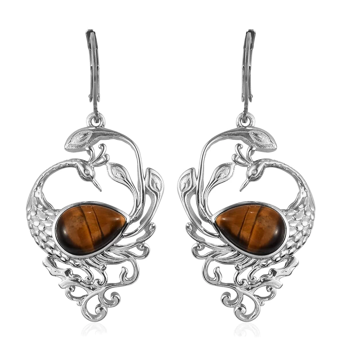 South African Tiger's Eye Peacock Earrings In Platinum Over Copper With Magnet And Stainless Steel 8.20 Ctw 3 South African Tiger's Eye Peacock Earrings In Platinum Over Copper With Magnet And Stainless Steel 8.20 Ctw