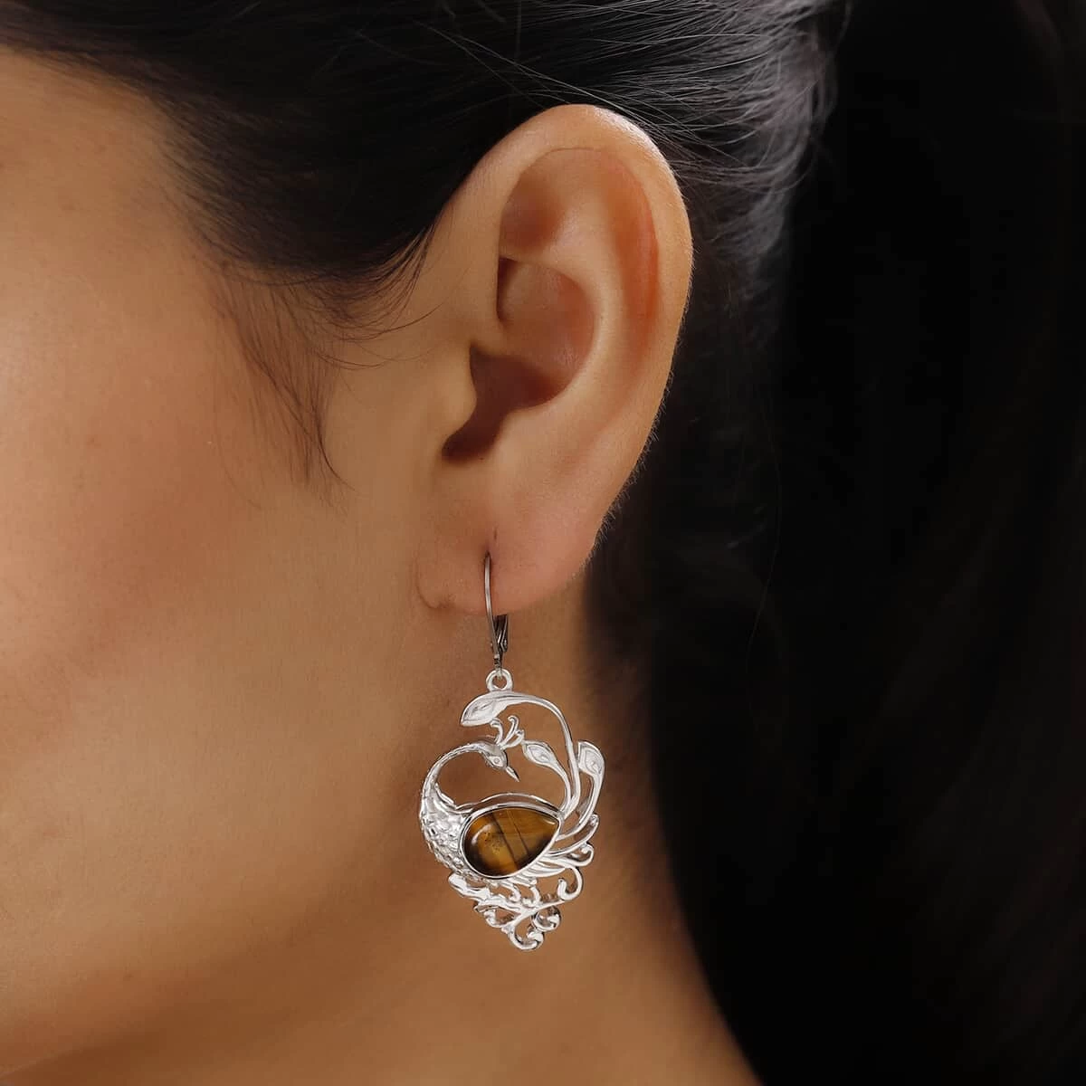 South African Tiger's Eye Peacock Earrings In Platinum Over Copper With Magnet And Stainless Steel 8.20 Ctw 5 South African Tiger's Eye Peacock Earrings In Platinum Over Copper With Magnet And Stainless Steel 8.20 Ctw - Image 3