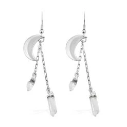 Crystal Point Moon Earrings In Silvertone 11.00 Ctw