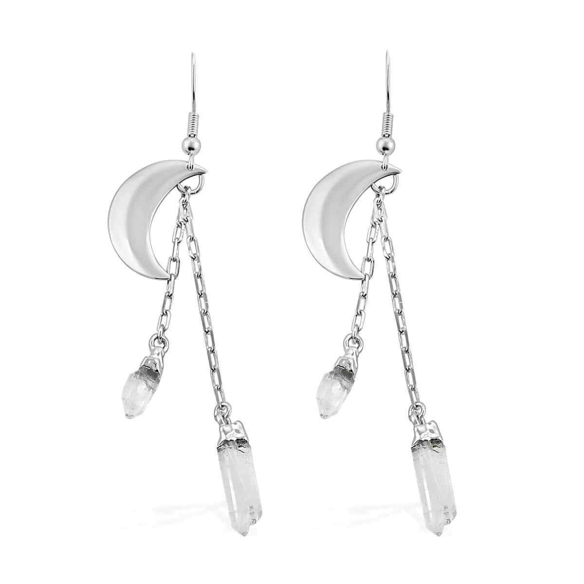 Crystal Point Moon Earrings In Silvertone 11.00 Ctw 3 Crystal Point Moon Earrings In Silvertone 11.00 Ctw