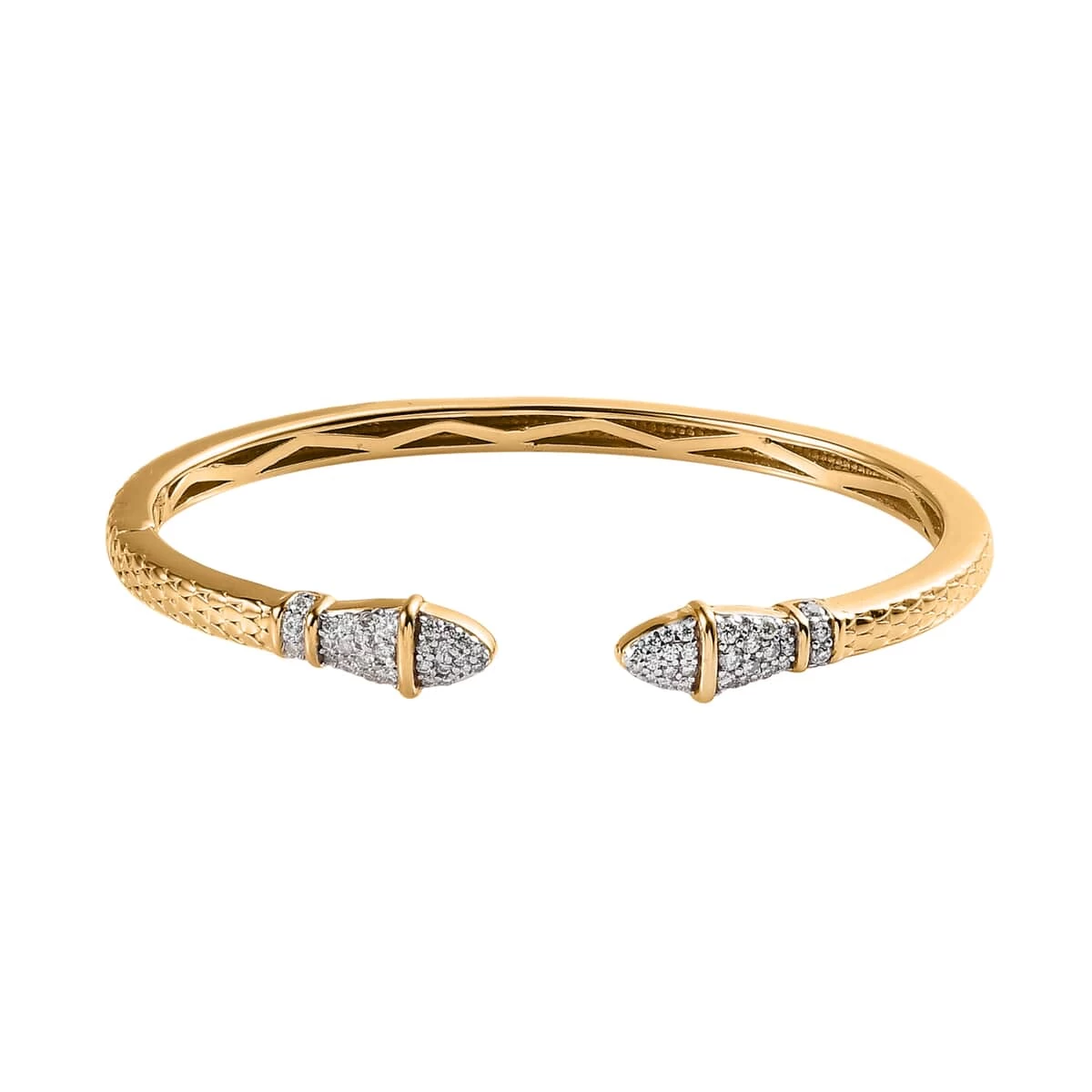 Moissanite Snake Cuff Bangle In Vermeil Yellow Gold Over Sterling Silver (6.50 In) 0.45 Ctw 3 Moissanite Snake Cuff Bangle In Vermeil Yellow Gold Over Sterling Silver (6.50 In) 0.45 Ctw
