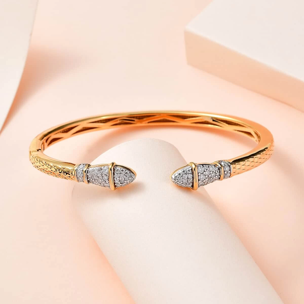 Moissanite Snake Cuff Bangle In Vermeil Yellow Gold Over Sterling Silver (6.50 In) 0.45 Ctw 4 Moissanite Snake Cuff Bangle In Vermeil Yellow Gold Over Sterling Silver (6.50 In) 0.45 Ctw - Image 2