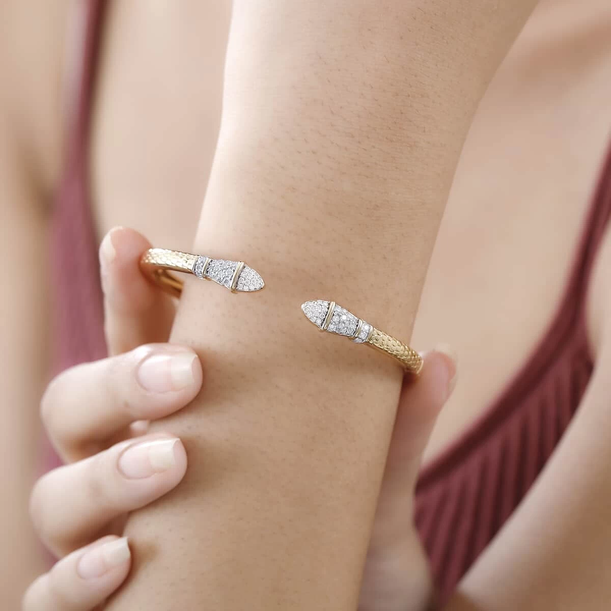 Moissanite Snake Cuff Bangle In Vermeil Yellow Gold Over Sterling Silver (6.50 In) 0.45 Ctw 5 Moissanite Snake Cuff Bangle In Vermeil Yellow Gold Over Sterling Silver (6.50 In) 0.45 Ctw - Image 3