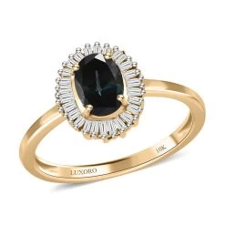 Luxoro 10K Yellow Gold Premium Monte Belo Indicolite And G-H I3 Diamond Halo Ring 1.00 Ctw