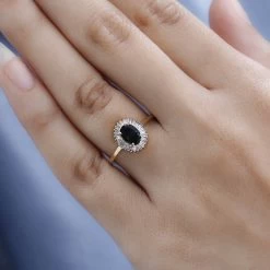 Luxoro 10K Yellow Gold Premium Monte Belo Indicolite And G-H I3 Diamond Halo Ring 1.00 Ctw -Jewelry store 7590640 2