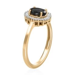 Luxoro 10K Yellow Gold Premium Monte Belo Indicolite And G-H I3 Diamond Halo Ring 1.00 Ctw -Jewelry store 7590640 3