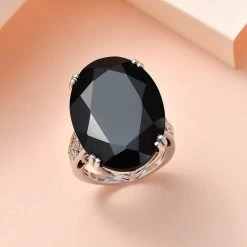 One Time Only Thai Black Spinel Solitaire Ring In Platinum Over Sterling Silver 40.75 Ctw -Jewelry store 7591483 1