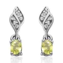 Premium Sava Sphene And White Zircon Earrings In Platinum Over Sterling Silver 0.50 Ctw