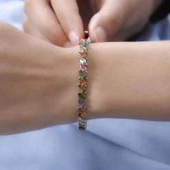 Multi-Tourmaline Tennis Bracelet In Platinum Over Sterling Silver (7.25 In) 14.50 Ctw -Jewelry store 7592516 2