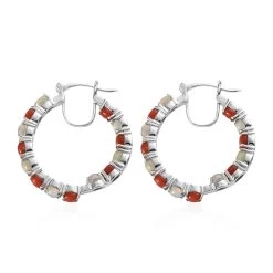 Ethiopian Welo Opal And Mediterranean Coral Hoop Earrings In Rhodium Over Sterling Silver 4.50 Ctw -Jewelry store 7594248 3