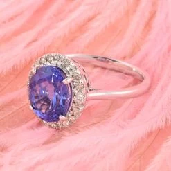 Certified & Appraised Luxoro 14K White Gold AAA Tanzanite And I2 Diamond Halo Ring 3.60 Grams 3.25 Ctw -Jewelry store 7594546 1