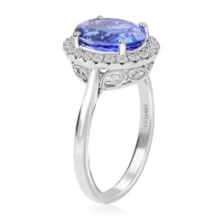 Certified & Appraised Luxoro 14K White Gold AAA Tanzanite And I2 Diamond Halo Ring 3.60 Grams 3.25 Ctw -Jewelry store 7594546 3
