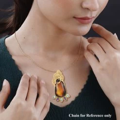 Baltic Amber And Multi Gemstone Etruscan Inspired Floral Vines Statement Pendant In 14K YG Over And Sterling Silver 17.50 Ctw -Jewelry store 7594638 2