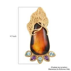 Baltic Amber And Multi Gemstone Etruscan Inspired Floral Vines Statement Pendant In 14K YG Over And Sterling Silver 17.50 Ctw -Jewelry store 7594638 4