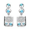 Sleeping Beauty Turquoise And Moissanite Sun Starburst Medallion Statement Earrings In Platinum Over Sterling Silver 1.35 Ctw -Jewelry store 7594715