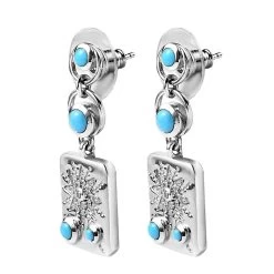 Sleeping Beauty Turquoise And Moissanite Sun Starburst Medallion Statement Earrings In Platinum Over Sterling Silver 1.35 Ctw -Jewelry store 7594715 3