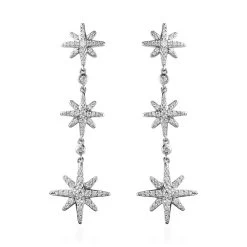 Moissanite Starburst Drop Statement Earrings In Platinum Over Sterling Silver 1.80 Ctw