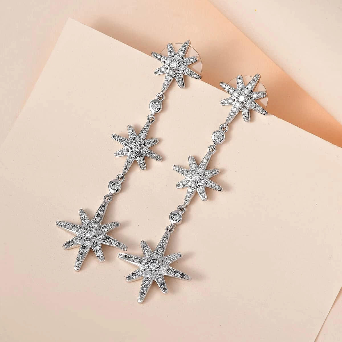 Moissanite Starburst Drop Statement Earrings In Platinum Over Sterling Silver 1.80 Ctw 4 Moissanite Starburst Drop Statement Earrings In Platinum Over Sterling Silver 1.80 Ctw - Image 2