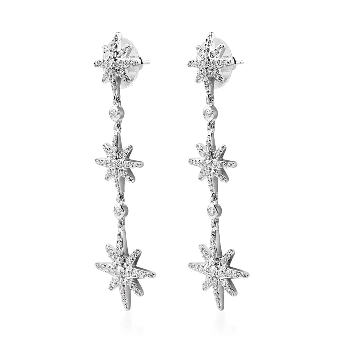 Moissanite Starburst Drop Statement Earrings In Platinum Over Sterling Silver 1.80 Ctw 6 Moissanite Starburst Drop Statement Earrings In Platinum Over Sterling Silver 1.80 Ctw - Image 4