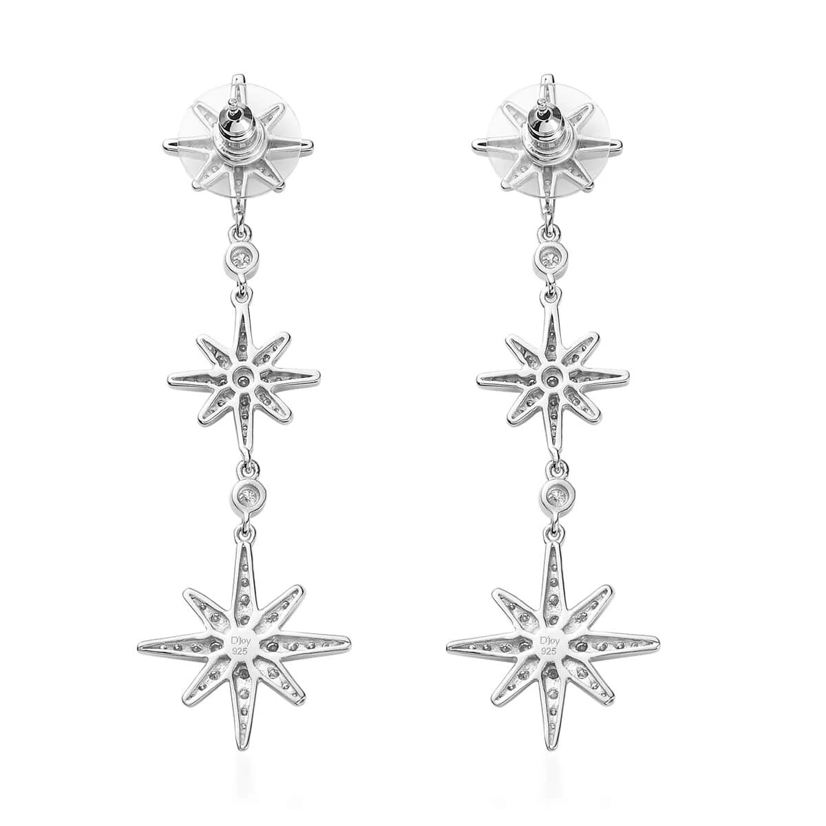 Moissanite Starburst Drop Statement Earrings In Platinum Over Sterling Silver 1.80 Ctw 7 Moissanite Starburst Drop Statement Earrings In Platinum Over Sterling Silver 1.80 Ctw - Image 5