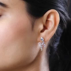 Sky Blue Topaz And Multi Sapphire Snake Earrings In Rhodium Over Sterling Silver 1.60 Ctw -Jewelry store 7595200 2