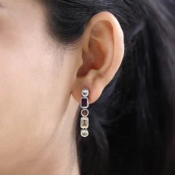 Multi Gemstone Statement Earrings In Platinum Over Sterling Silver 4.25 Ctw -Jewelry store 7595214 2