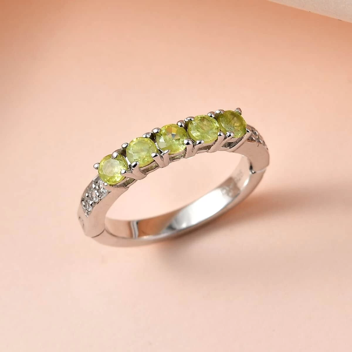 Premium Sava Sphene And White Zircon Band Ring In Platinum Over Sterling Silver 0.85 Ctw 4 Premium Sava Sphene And White Zircon Band Ring In Platinum Over Sterling Silver 0.85 Ctw - Image 2