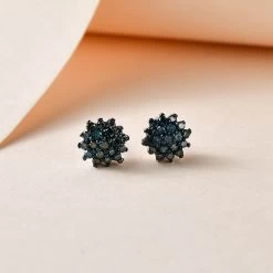 Blue Diamond Stud Earrings In Platinum Over Sterling Silver 0.25 Ctw -Jewelry store 7595311 1