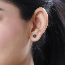 Blue Diamond Stud Earrings In Platinum Over Sterling Silver 0.25 Ctw -Jewelry store 7595311 2