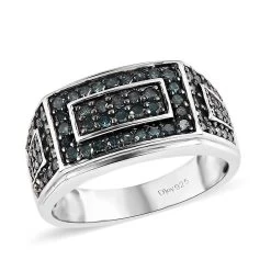 Blue Diamond Men's Ring In Platinum Over Sterling Silver 1.00 Ctw