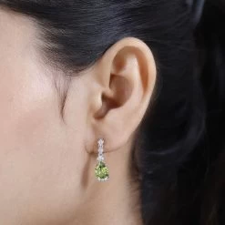 Premium Peridot And White Zircon Drop Earrings In Rhodium Over Sterling Silver 3.70 Ctw -Jewelry store 7596149 2
