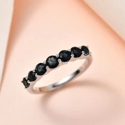 Premium Monte Belo Indicolite 7 Stone Ring In Platinum Over Sterling Silver 0.85 Ctw -Jewelry store 7596172 1