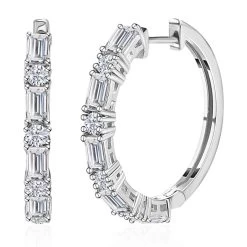 Moissanite Hoop Earrings In Platinum Over Sterling Silver 3.65 Ctw