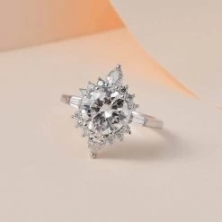 Moissanite Halo Ring In Platinum Over Sterling Silver 2.50 Ctw -Jewelry store 7599751 1