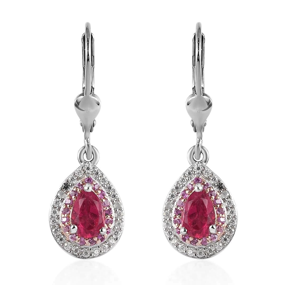 Ouro Fino Rubellite, Multi Gemstone Lever Back Earrings In Vermeil RG And Platinum Over Sterling Silver 1.20 Ctw 3 Ouro Fino Rubellite, Multi Gemstone Lever Back Earrings In Vermeil RG And Platinum Over Sterling Silver 1.20 Ctw