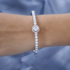 Moissanite Bangle Bracelet In Platinum Over Sterling Silver (7.25 In) 5.65 Ctw -Jewelry store 7601000 2