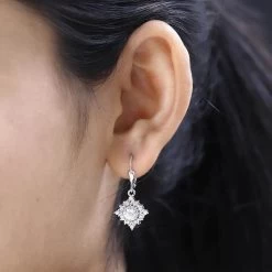 Moissanite Dangling Earrings In Platinum Over Sterling Silver 1.50 Ctw -Jewelry store 7601015 5
