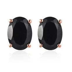 Thai Black Spinel Solitaire Stud Earrings In Platinum Over Sterling Silver 3.10 Ctw