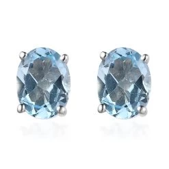 Sky Blue Topaz Solitaire Stud Earrings In Platinum Over Sterling Silver 2.85 Ctw