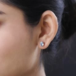 Sky Blue Topaz Solitaire Stud Earrings In Platinum Over Sterling Silver 2.85 Ctw -Jewelry store 7601231 2