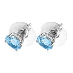 Sky Blue Topaz Solitaire Stud Earrings In Platinum Over Sterling Silver 2.85 Ctw -Jewelry store 7601231 3
