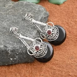 Sajen Silver AAA Black Onyx And Mozambique Garnet Earrings In Platinum Over Sterling Silver 11.30 Ctw -Jewelry store 7601510 1