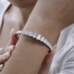 Moissanite (Ovl 9x7mm) Bangle Bracelet In Platinum Over Sterling Silver (6.50 In) 7.90 Ctw -Jewelry store 7601731 2