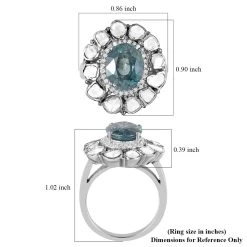Premium Ratanakiri Blue Zircon Cocktail Ring In Platinum Over Sterling Silver, Polki Diamond Ring, Wedding Ring, Engagement Rings, Oval Engagement Ring 4.90 Ctw -Jewelry store 7603306 5