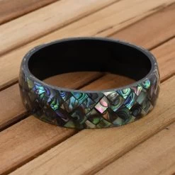 Abalone Inlay Shell With Black Resin Bangle Bracelet (7.50 In) -Jewelry store 7605561 5