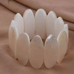 White Mother Of Pearl Inlay Stretch Bracelet With Matching Color Resin (7.50 In) -Jewelry store 7605591 4
