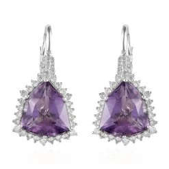 African Amethyst, White Zircon Stud Earrings In Platinum Over Sterling Silver 17.50 Ctw